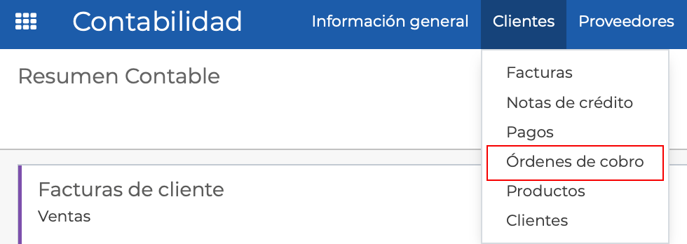Imagen 2: Órdenes de cobro