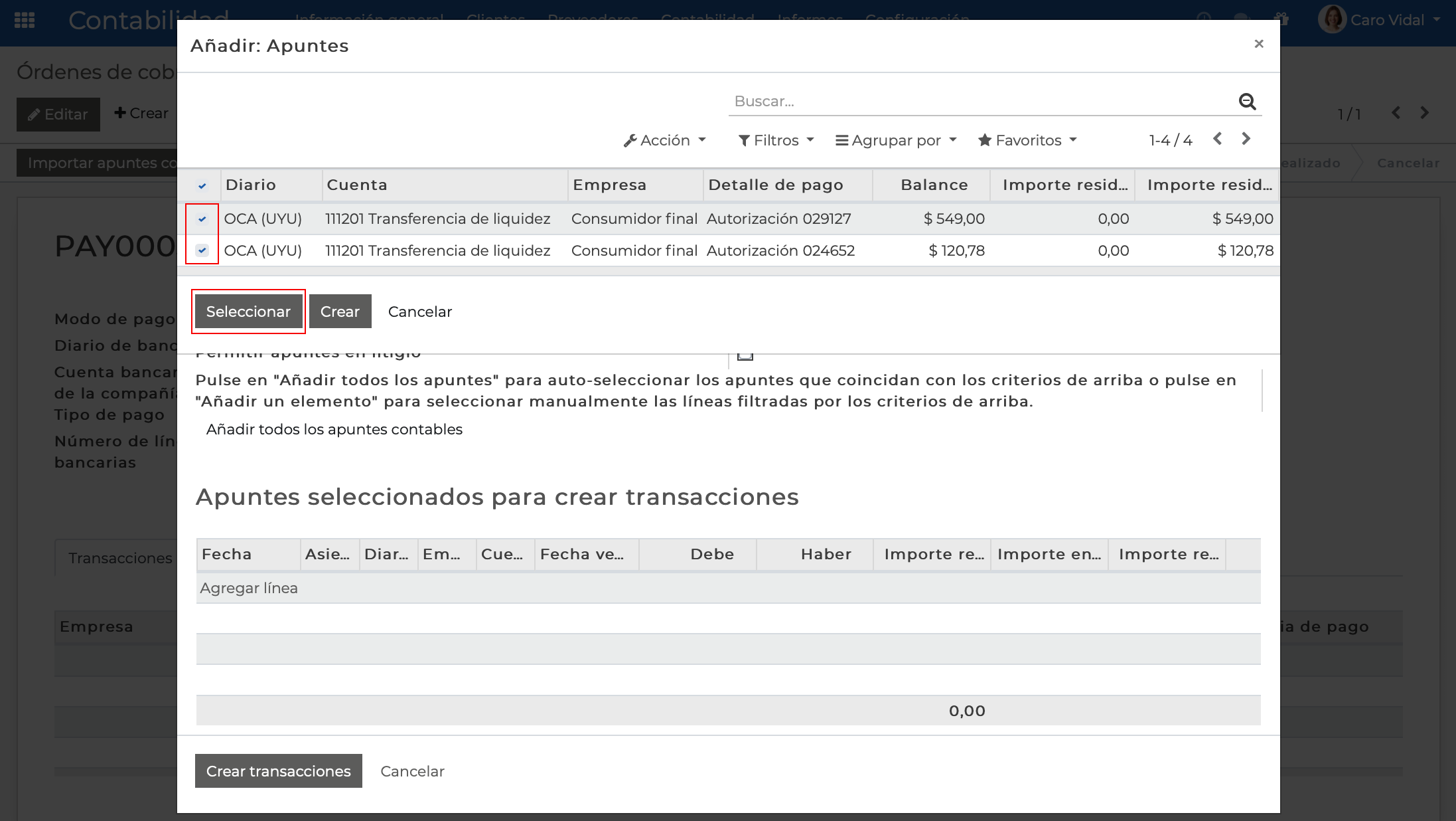 Imagen 6: Selección de apuntes