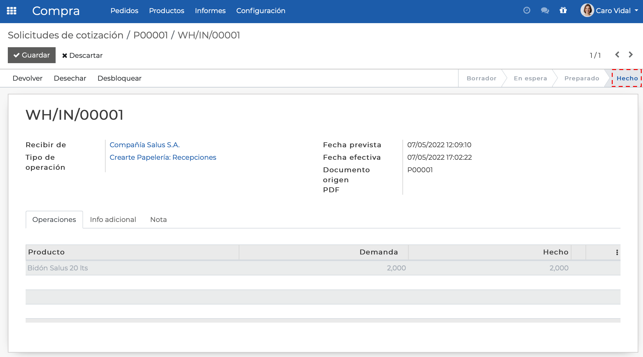 Imagen 5: Recepción hecha